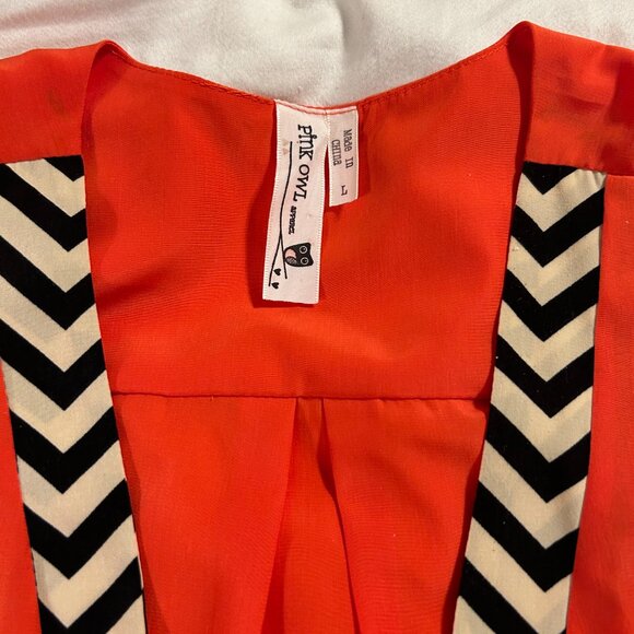 Pink Owl Orange Blouse -Size L - Picture 3 of 4